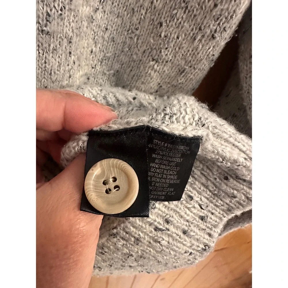 Sanctuary Womens Gray Speckled Mock Neck Shoulder Minimalist Button Sweater L